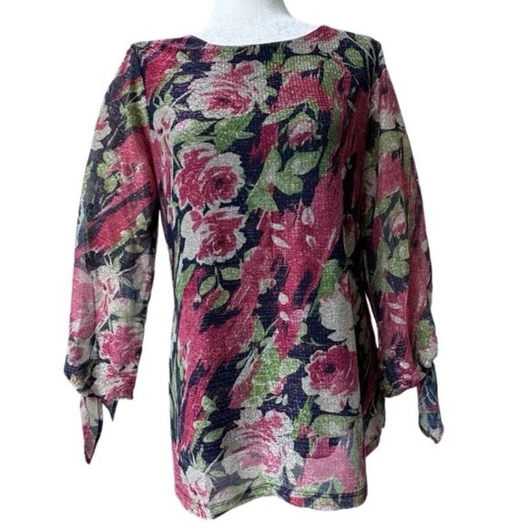 Y2K Metallic Floral Tunic Shirt Pullover QVC Loose Fitting - Picture 1 of 13
